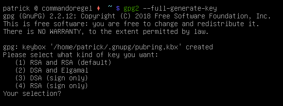 $ gpg2 --full-generate-key