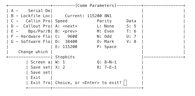 E - Bps/Par/Bits settings