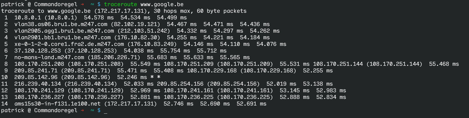 $ traceroute www.google.be